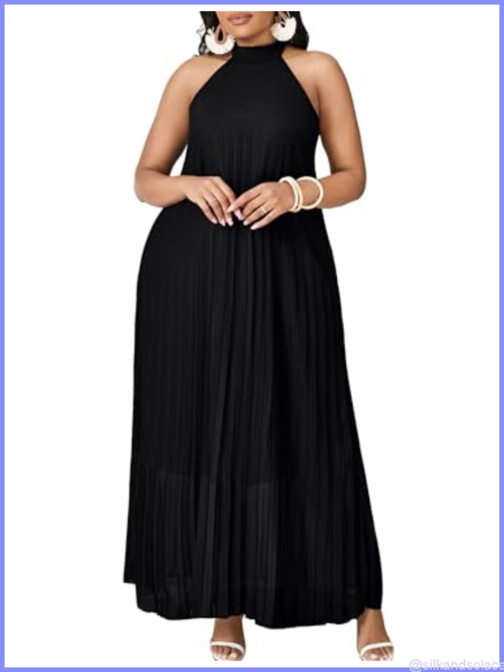 FANDEE Plus Size Maxi Dress Chiffon Sleeveless Halter Neck Pleated